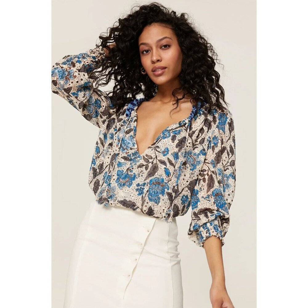 MISA Los Angeles Jaipur Floral Mix Printed Sienna Top Size Small 23399